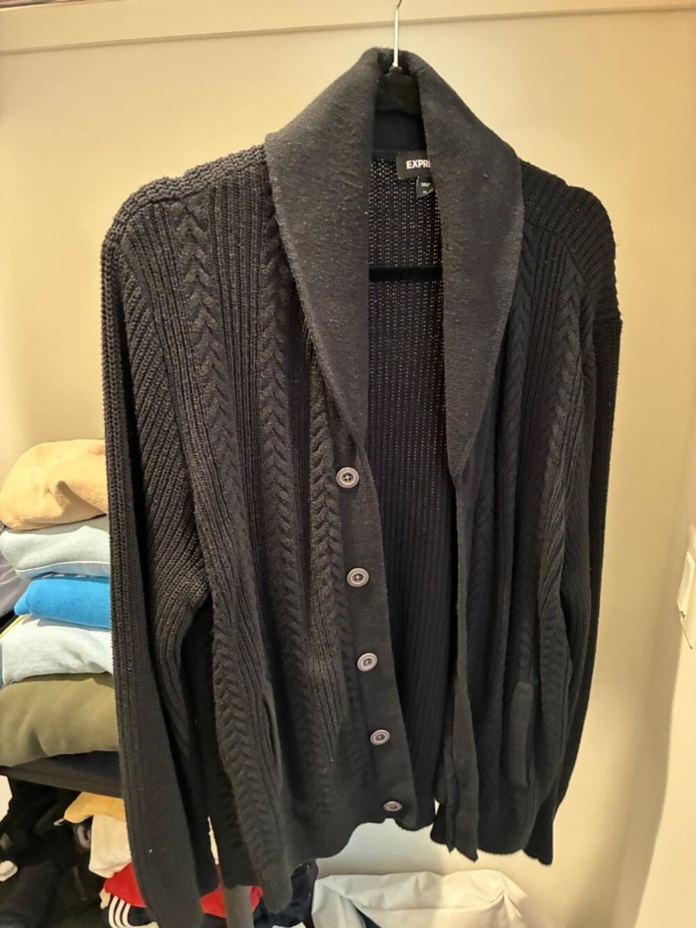 Express Navy Blue Cable Knit Shawl Collar Cardigan XL